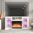 thumbnail image 7 of Historyli 59 in 3 Sided Glass Fireplace TV StandRustic Media Console with LED Lights Glass Door Storage,12 Colors LED Lights Flame,(24-Inch Three-Sided Glass Fireplace + 59-Inch Wooden Cabinet),White, 7 of 7