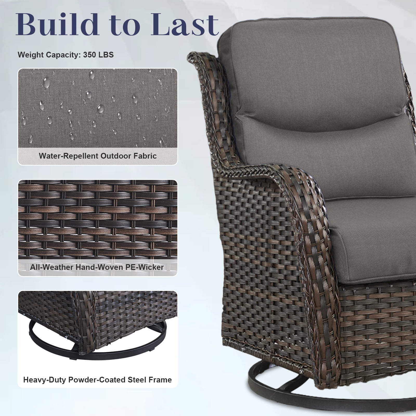 POCASSY 5 Pieces Patio Furniture Set with Swivel Chairs and Ottomans, High Back Deep Seat Cushioned Wicker Outdoor Conversation Set for Porch & Balcony, Brown Wicker/Gray Cushion