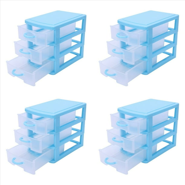 4X Mini Caja de Almacenamiento de Plástico Tipo Cajón Translúcido (Azul 3