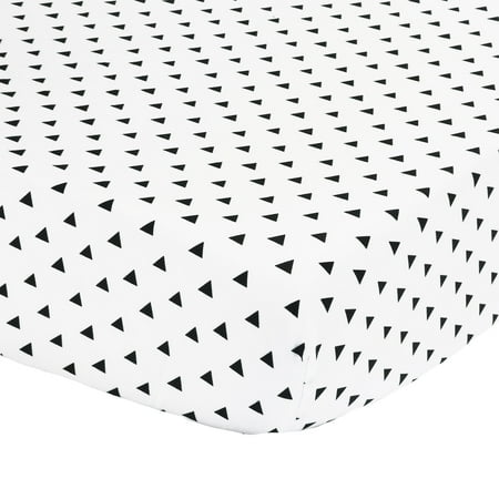 UPC: 0841297105272 | The Peanutshell Baby Crib Fitted Sheet – Black Geometric Triangle Dot Print – 100% Cotton Sateen Fits Standard 52 by 28 Inch Mattress