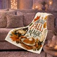 thumbnail image 6 of Hello Fall Magic Quote with Lantern Candle Pumpkin Pie Leaves and Acorns, Cozy Autumn Style for Harvest Fans, Seasonal Table Motif and Thanksgiving Gift, Soft Flannel Blanket, Home Decor, 6 of 9