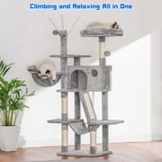 Hey-brother Cat Tree, Cat Tower with Platform, Hammock, Scratch Board, Romovable Toys, Scratching Posts, 53 inch, Light Gray MPJ019-SW