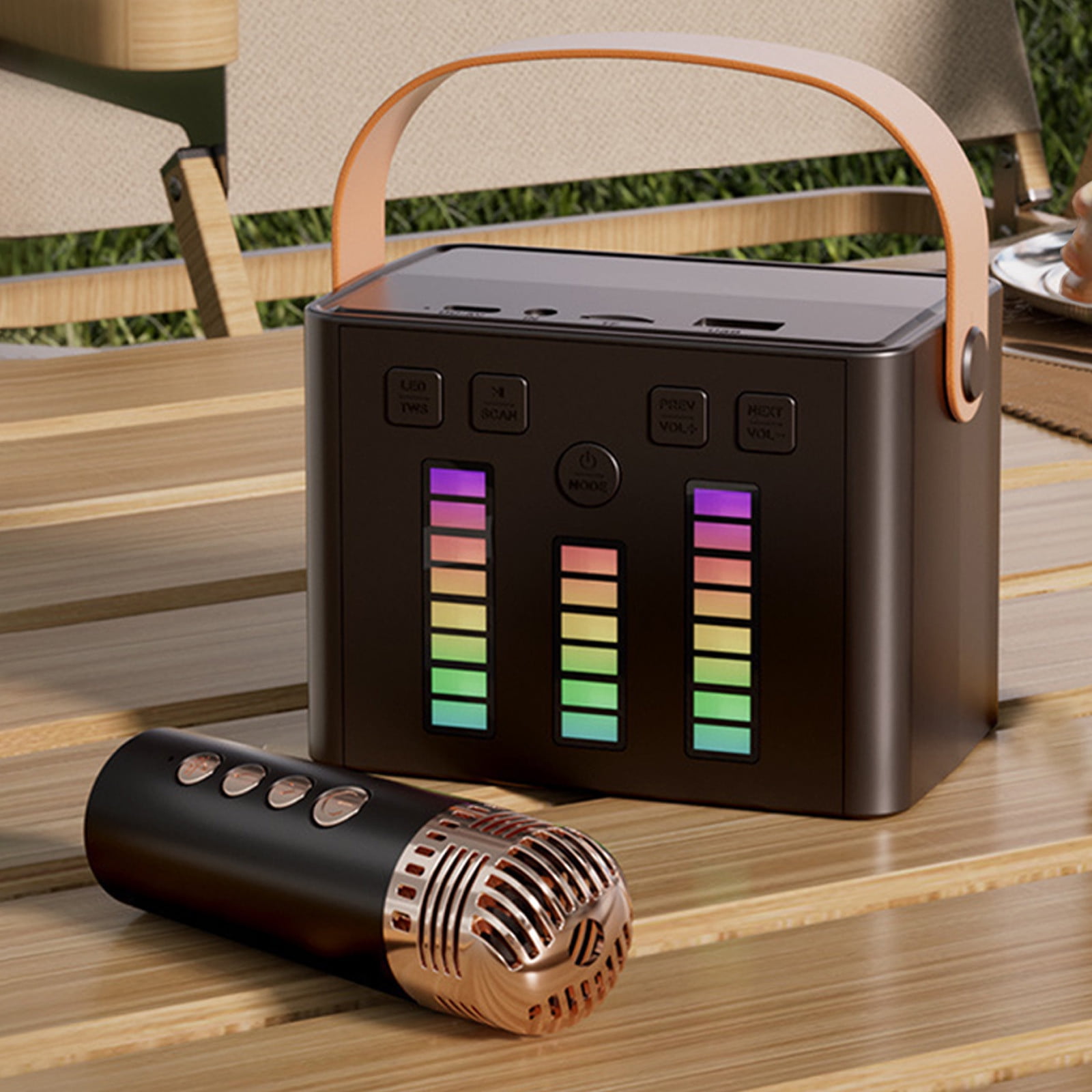 Nkmbld Portable Bluetooth Speakers Karaoke Sound System with Microphone, Bluetooth Speaker LED Pickup Light, Multiple Light Transformations, Outdoor Speaker, Black