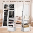 thumbnail image 2 of Skyhill 360°Swivel Jewelry Armoire, 60" Full Length Mirror Cabinet with 3 Rear Shelves, Bottom Drawer, White, 2 of 9