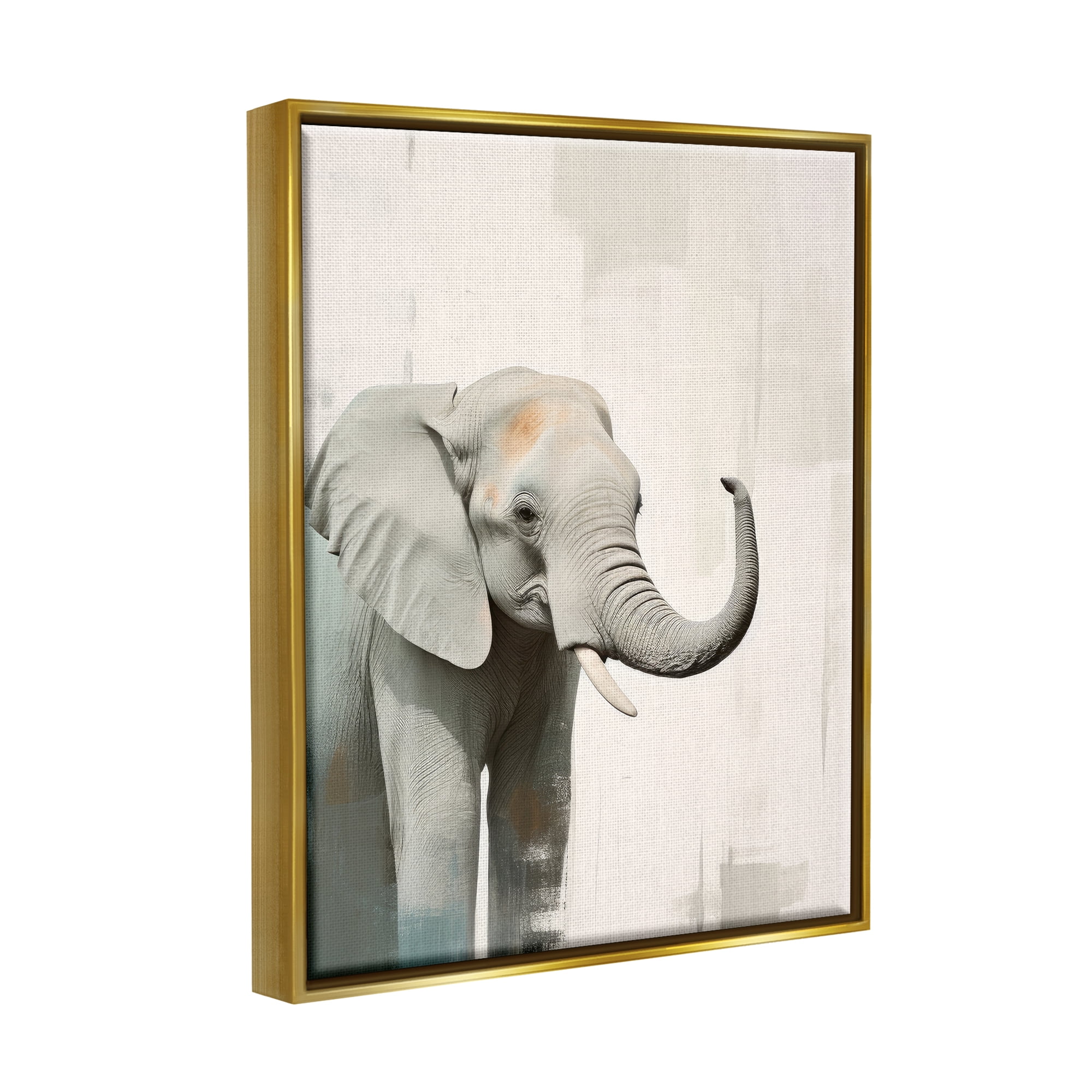 Stupell Industries Grey Modern Elephant Animals & Insects Painting Gold Floater Framed Canvas Art Print Wall Art, 25 x 31