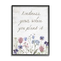 Stupell Industries Kindness Grows Blooming Florals Rustic Grain Pattern Graphic Art Black Framed Art Print Wall Art, Design by Lettered and Lined
