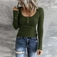 thumbnail image 2 of Prolriy Tops de verano para mujer 2024, camisetas Henley de manga larga para mujer, camisetas ajustadas con botones y cuello redondo, camisetas de punto acanalado, camisetas para mujer, verde militar, 2 of 7