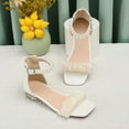 thumbnail image 3 of IUJSOY Girls Sandals Bow Low Heels Ankle Strap Pearl Open Toe Dress Shoes Flower Girl Wedding Shoes, 3 of 9