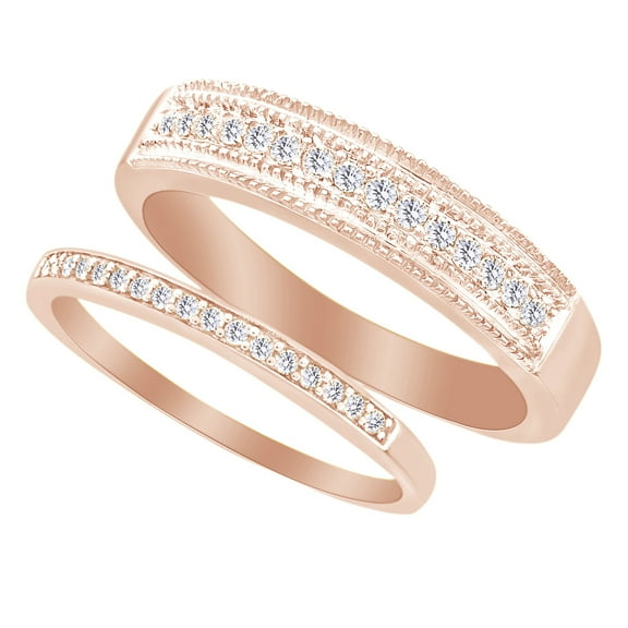 AFFY Round Cut White Natural Diamond His and Hers Wedding Band Ring Set in 14K Rose Gold (0.33 Cttw)