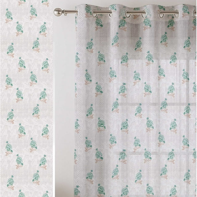 Vargottam Floral Pattern Sheer Curtains for Short Windows Set of 2 Panels, 63" Length, Grommet Top, Printed Georgette, Light Filtering Drapes for Kitchen & Bedroom