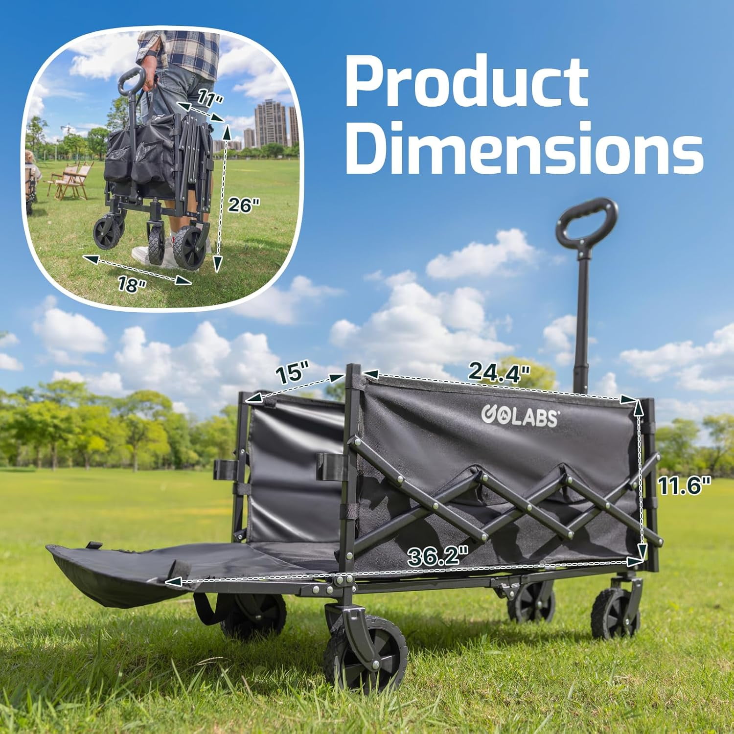 GOLABS Collapsible Folding Wagon Cart, 100L Storage & 350LB Capacity Garden Wagons for Camping & Beach