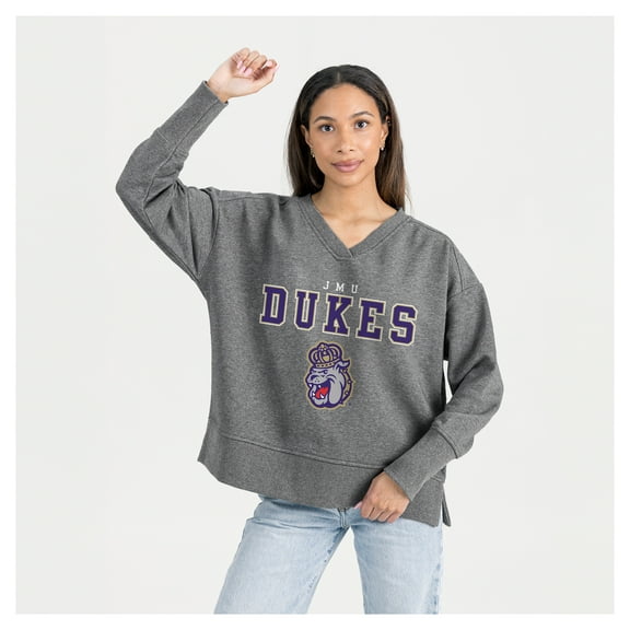 Women's Gameday Couture Gray James Madison Dukes French Terry V-Neck Pullover Sweatshirt