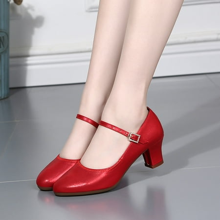 

Women Fashion Dancing Rumba Waltz Prom Ballroom Latin Salsa Dance Single Shoes Red 7(39)