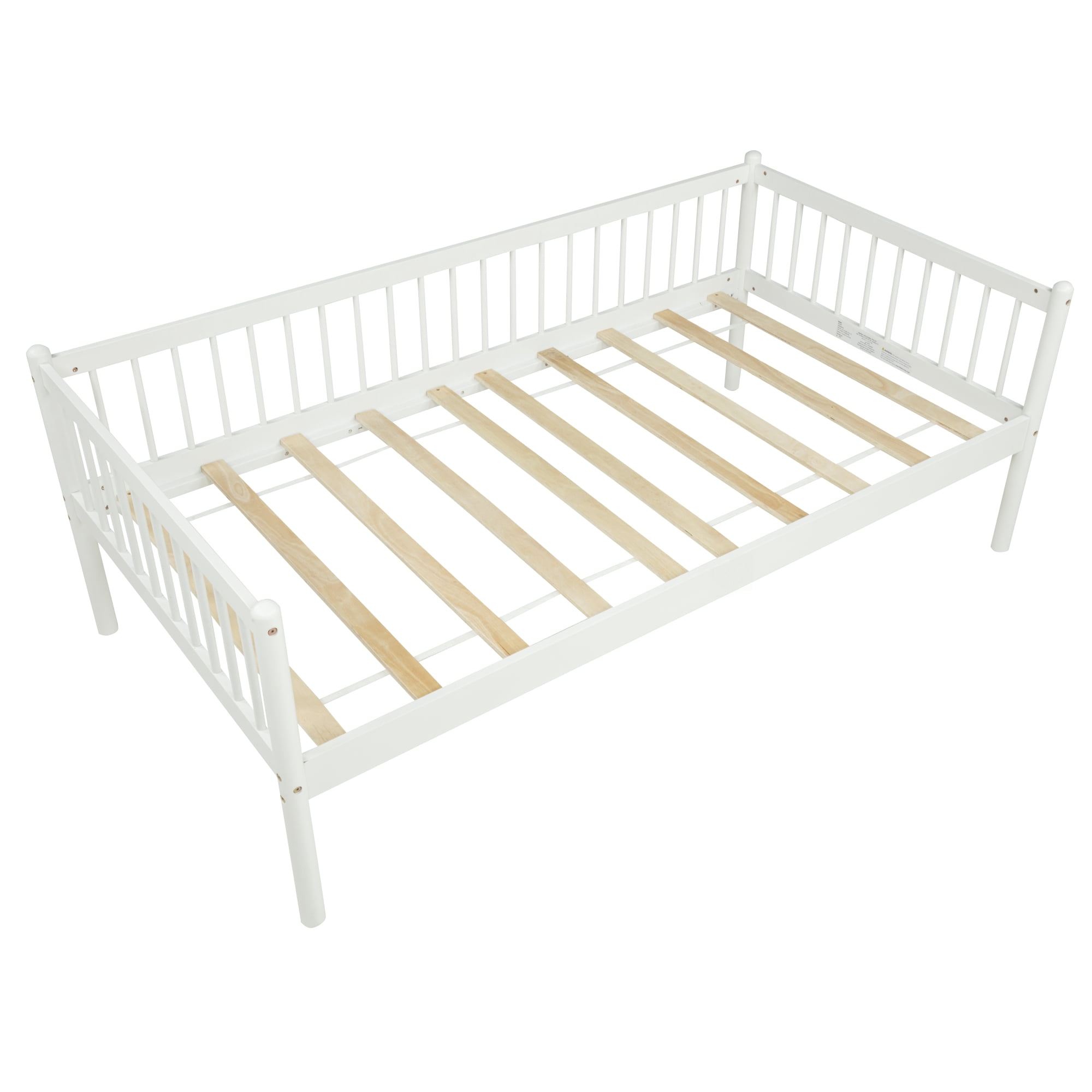 HOQBN Twin Size Pine Wood Daybed, Sofa Bed Frame with 3-Side Guardrails and 10 Support Slats for Bedroom, White