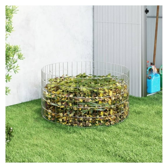 Galvanized Steel Garden Composter, 39.4" Dia x 19.7" H - Outdoor Compost Bin for Yard Waste, Leaves, and Grass Clippings - Weather Resistant Mesh Design Silver
