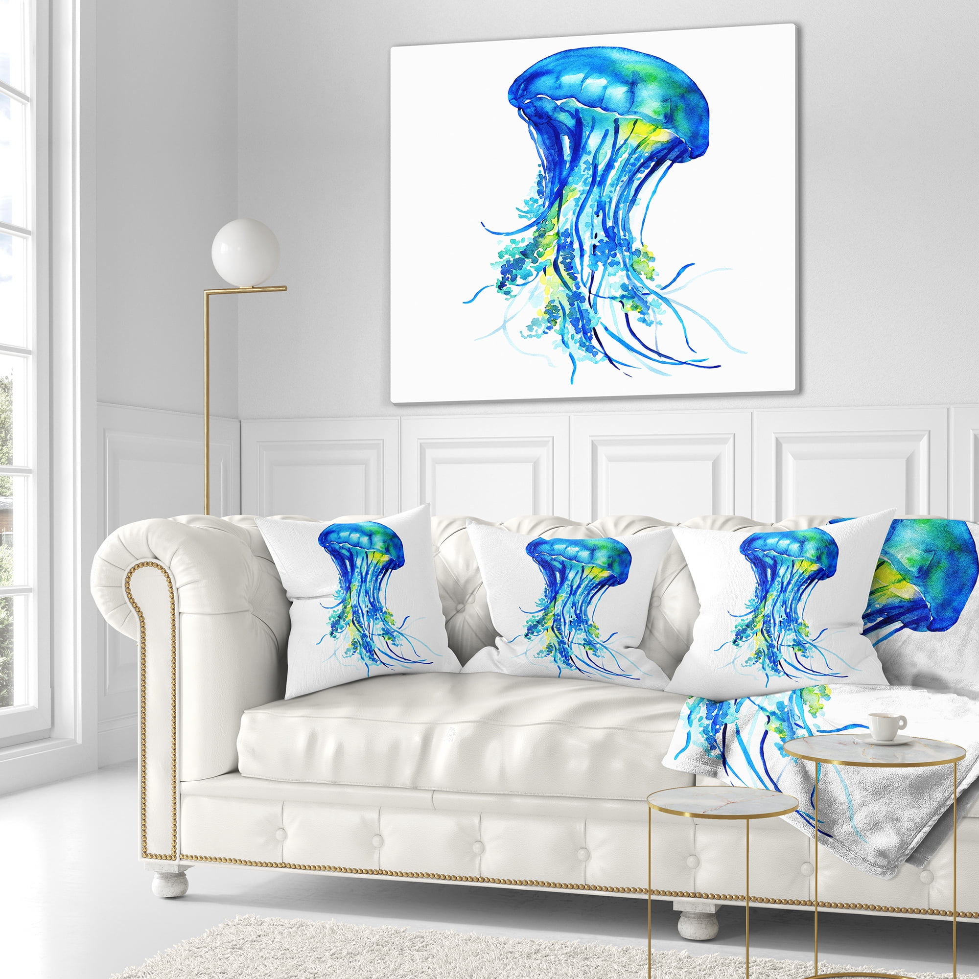 Designart Ocean Water Jellyfish - Animal Throw Pillow - 16x16