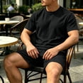 thumbnail image 4 of LEKWK Men Linen Sets Outfits 2 Piece Lightweight Loose Fit Solid Beach Vacation Summer Outfits Short Sleeve Crewneck Casual Tops and Drawstring Shorts, 4 of 6