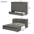 thumbnail image 3 of Queen Size Murphy Bed with Charging Station and 3 Storage Drawers, Pine Wood Folding Cabinet Bed, Equipped with 6 Moving Wheels, Space-Saving Hidden Wall Bed for Guest Room, Home Office,Grey, 3 of 11