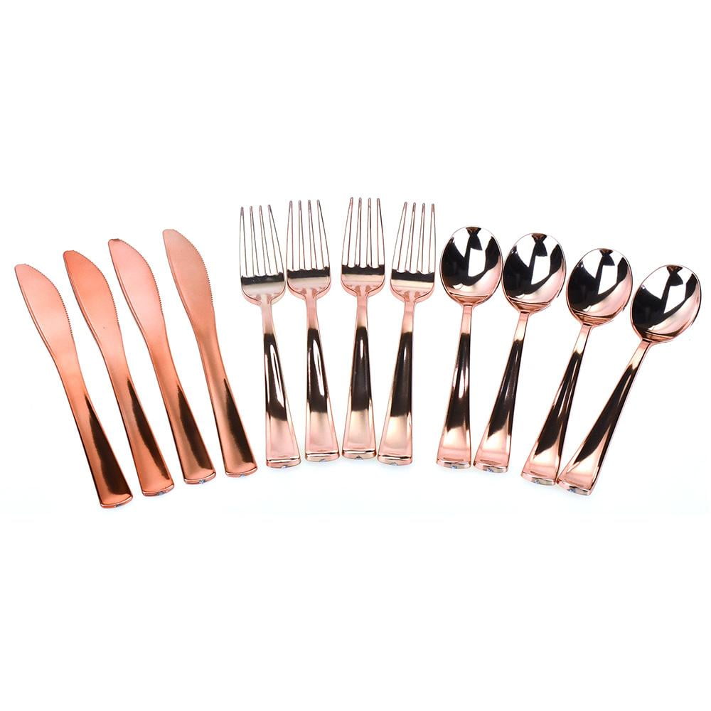 Plated Disposable Utensils Multipack, Rose Gold, 73/4Inch, 12Piece