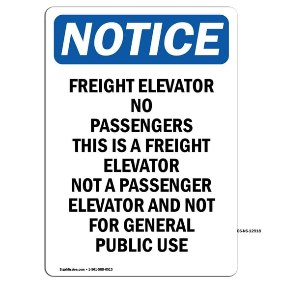 OSHA Notice Sign - Freight Elevator No Passengers | Plastic Sign | Protect Your Business, Construction Site, Warehouse & Shop Area | Made in the USA