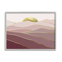 Stupell Layered Pink Glam Mountain Peaks Landscape Painting Gray Framed Art Print Wall Art