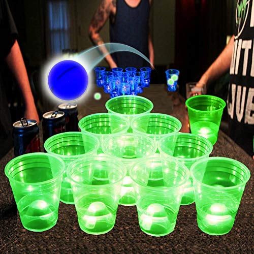 Green vs Blue Glow-in-The-Dark Beer Pong Game Set for Indoor Outdoor 