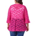 thumbnail image 4 of Agnes Orinda Women's Plus Size Cardigans Open Front 3/4 Bell Sleeves Sheer Lace Cover Up 2X Hot Pink, 4 of 7