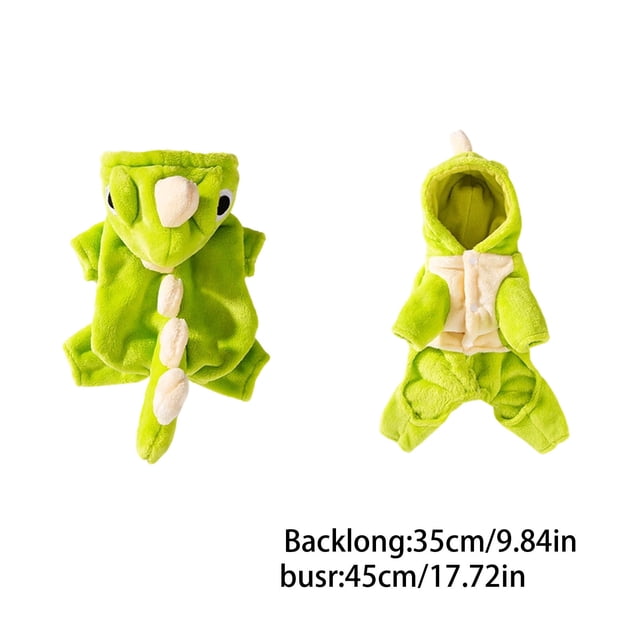 Ropa de Perro de Invierno Lindo Pequeño Dinosaurio Transformado en Pequeño Traje de Perro, Otoño E Invierno Flanela Cálida Gato Ropa de Mascota, Capucha con Snaps Xs Ropa de Perro