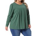 thumbnail image 2 of DARING DIVA Women's Plus Long Sleeve Pleated Crew Neck Blouse 2X Green, 2 of 6