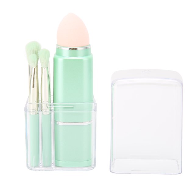 Juego completo de brochas de maquillaje, 8 Uds., cepillo para polvo suelto, esponja, cepillo telescópico cuadrado, cian claro