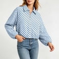 thumbnail image 5 of Women's Polka Dot Cropped Bomber Jacket Collared Zip Up Long Sleeve with Pockets Casual Outerwear Light Blue XS(XS), 5 of 6