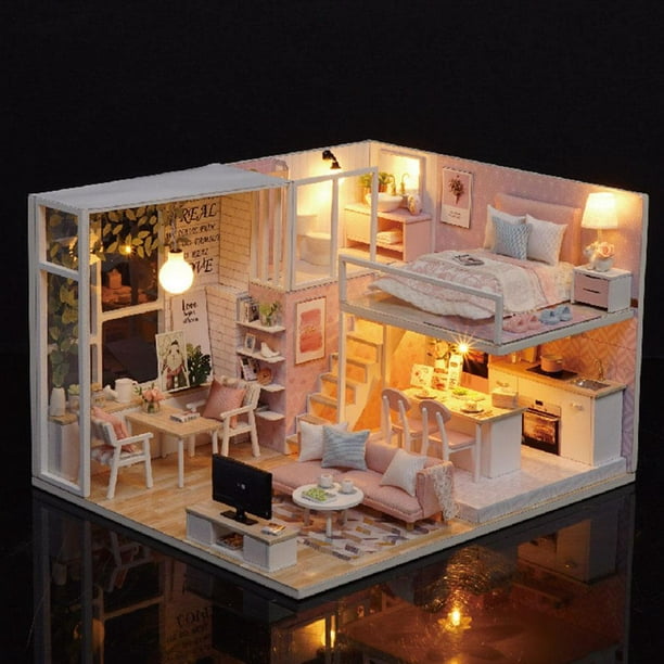 DIY Book Nook Kit Kit de Maison de Poupées Miniatures avec LED Lumi