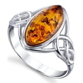 thumbnail image 2 of Metal Masters Womens Sterling Silver Baltic Amber Celtic Design Ring Cognac Marquise Shape Center 9, 2 of 6