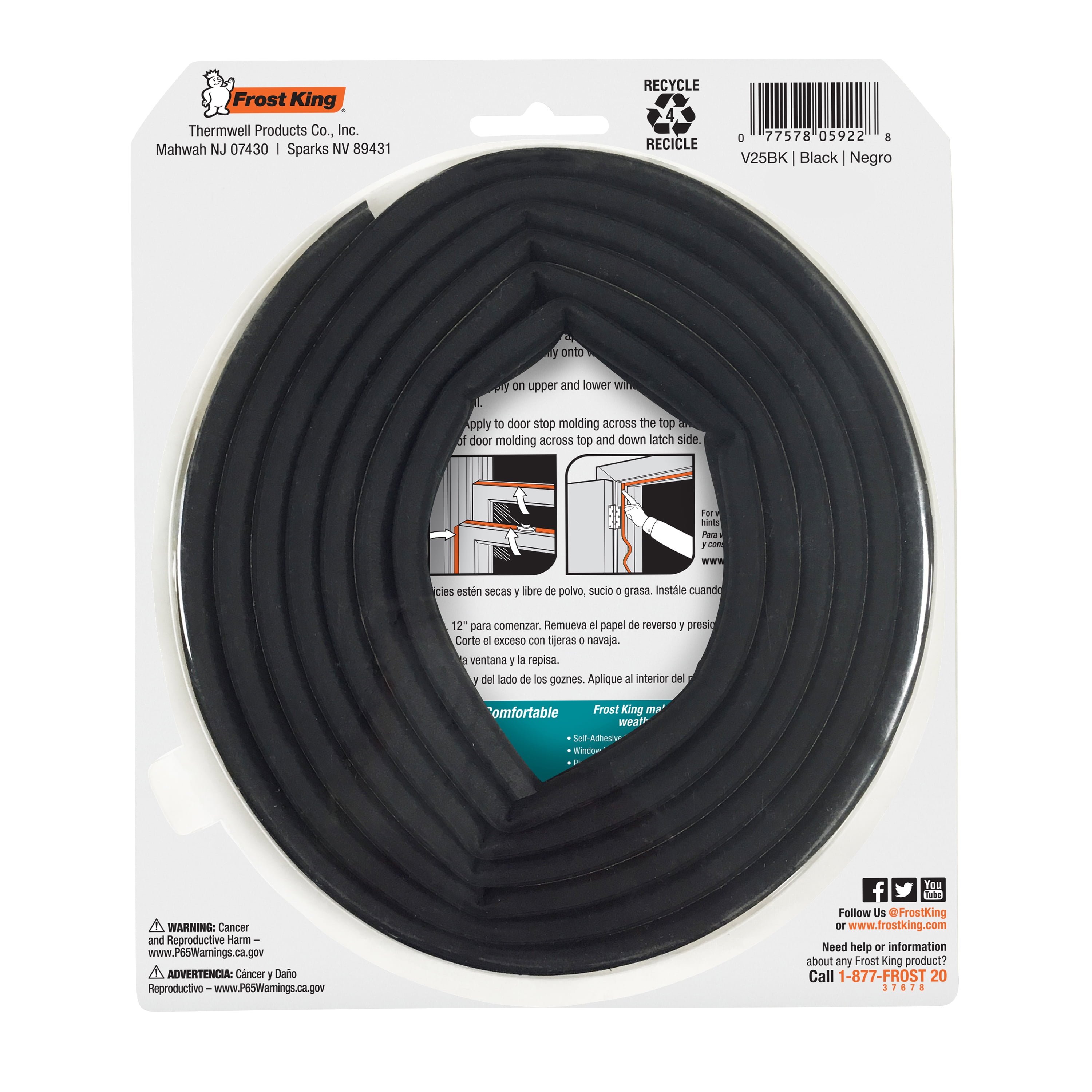 Frost King® V25BK Black EPDM D-Profile Self-Stick Weatherseal, 2 