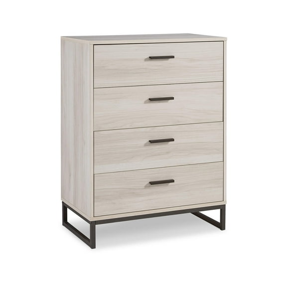 Signature Design by Ashley Socalle Modern Industrial 4 Drawer Chest of Drawers, Washed Beige