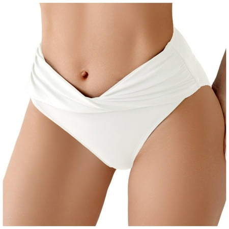 Zhden Bikini Bottoms for Women High Cut Cheeky V Cut Bikini Bottom Ruched Tummy Control Swim BottomsWhite S