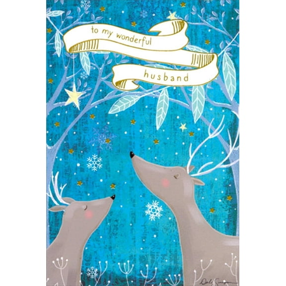 Pictura Deer Couple : Gold Stars in Blue Sky Husband Christmas Card