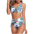 thumbnail image 1 of Femmes Taille Haute Maillot de Bain Deux Pièces Palmier Imprimé Floral Dentelle devant Côté Bikini Rétro Ensemble, 1 of 6