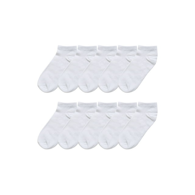 Athletic Low Cut Ankle Socks-Stretch Cuffs Soft 10 Pairs White XXS
