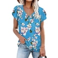 thumbnail image 1 of Womens Summer Casual T-Shirts V Neck Petal Short Sleeve Tops Loose Comfy Blouse, 1 of 5