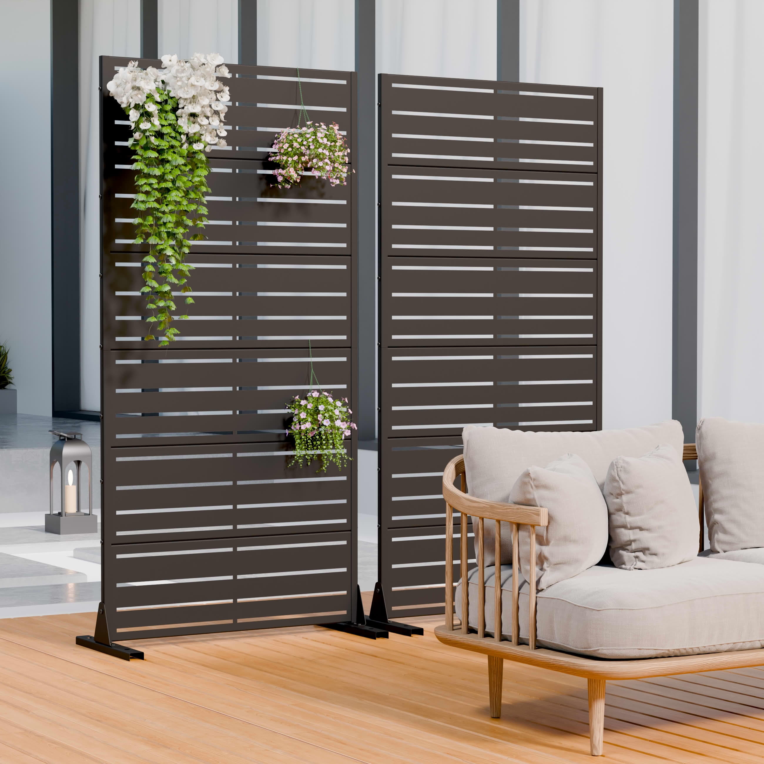 MAYEERTY 2-Piece Outdoor Metal Privacy Screen 6ft × 3ft Black, 6-Panel Wide-Narrow Louvered, Rust-Resistant for Patio