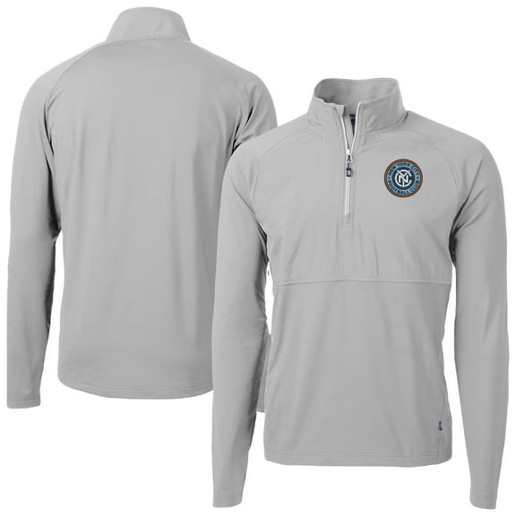 Men's-Cutter & Buck  Gray New York City FC Adapt Eco Knit Hybrid Recycled Quarter-Zip Pullover Top