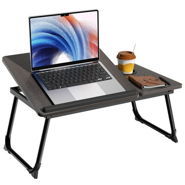 Laptop Desk with Adjustable 5 Angles, Breakfast Serving Tray with Folding Legs & Cup Holder,Laptop Stand for Woking Eating, Reading, Working on Couch Sofa Bed