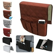 Couch Sofa Chair Armrest Organizer Cover, Anti-Slip Armchair Caddy Storage Holder with 5 Pockets for Recliner, Remote Control Storage Pocket for TV Remote Control, Phone, Books, Magazines, 35x13 inch