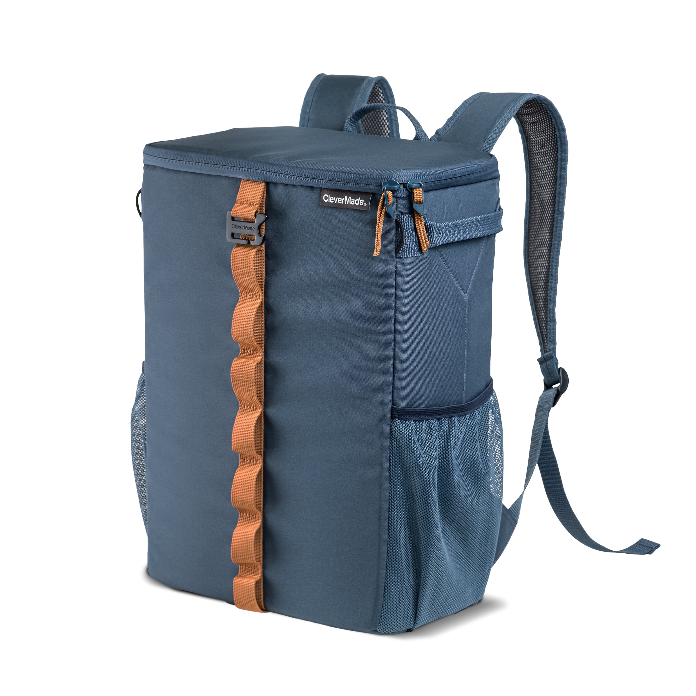 CleverMade Collapsible Backpack Cooler, Leakproof 24 Can Cooler - Ocean/Cognac