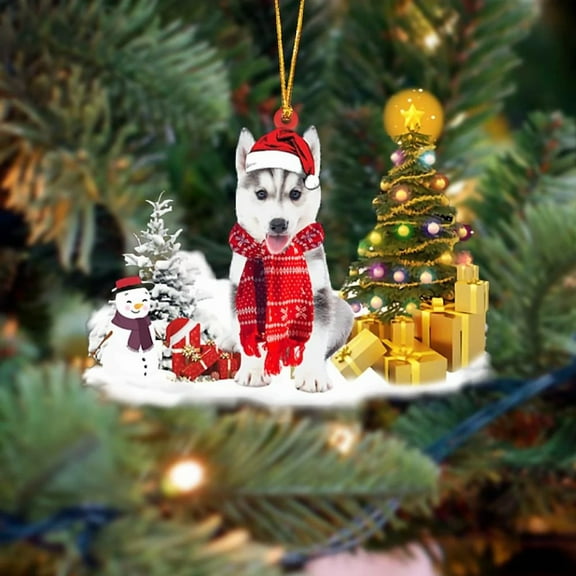 Acrylic 2D FLAT Holiday Tree Decoration Husky Christmas Ornament