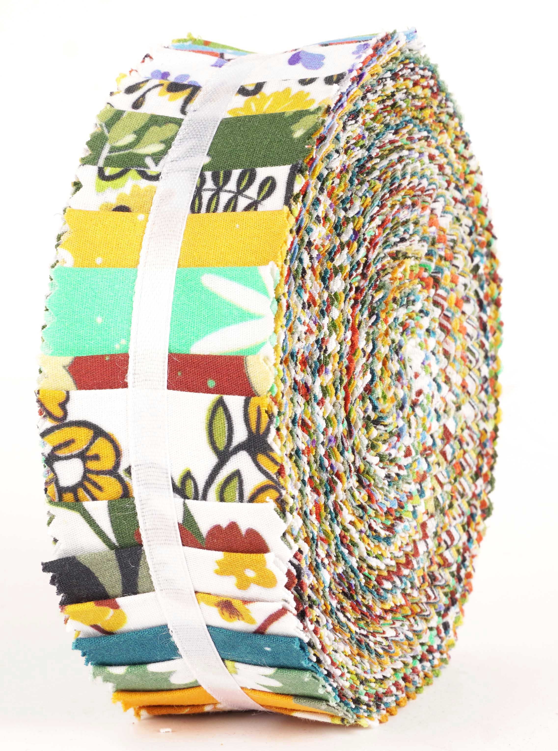 Soimoi 40Pcs Florals Print Precut Fabrics Strips Roll Up 1.5 inches Cotton Jelly Rolls For Quilting - Multicolor