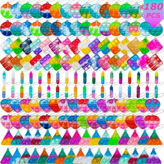 DESIGNICE Pop Fidget Keychain Mini Fidget Toys Bulk 180 Pack Party Favors for Kids 3-5 4-8 Year Boys Girls Push Pops Bulk Stocking Pinata Stuffers Birthday Carnival Treasure Classroom Prizes Toddler