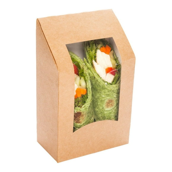 Restaurantware Paper Take Out Boxes - 1 Window - Kraft - Angled - 50ct Box
