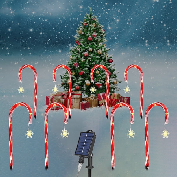 Luz De Bastón De Caramelo De Navidad Adorno solar de bastón de caramelo, 8 modos de iluminación, decoración de estrella de nieve, estaca, decoración navideña